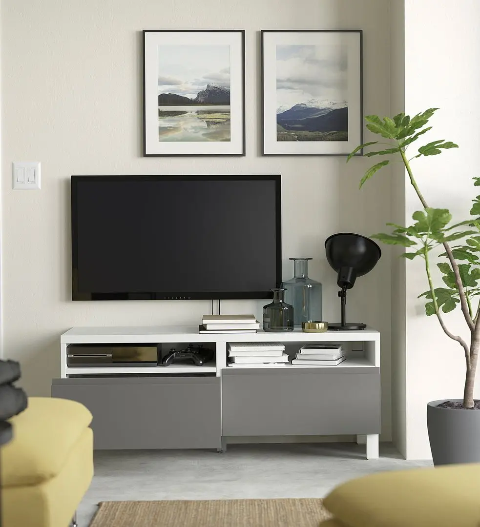 Tumba pentru TV Ikea Besta/Vasterviken/Stubbarp glisiera sertar cu sistem apasare 120x42x48 (Alb/Gri inchis) - 6