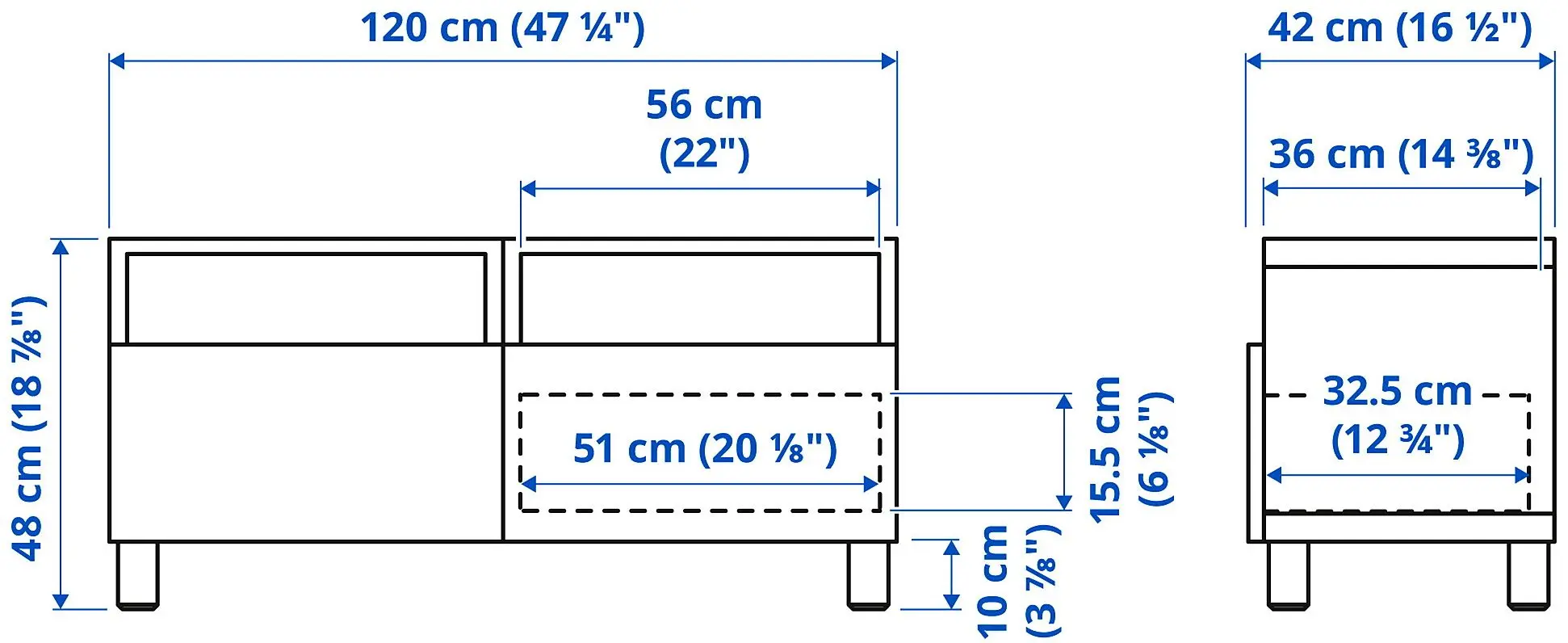 Tumba pentru TV Ikea Besta/Vasterviken/Stubbarp sina sertar cu inchidere lina 120x42x48 (Alb) - 7