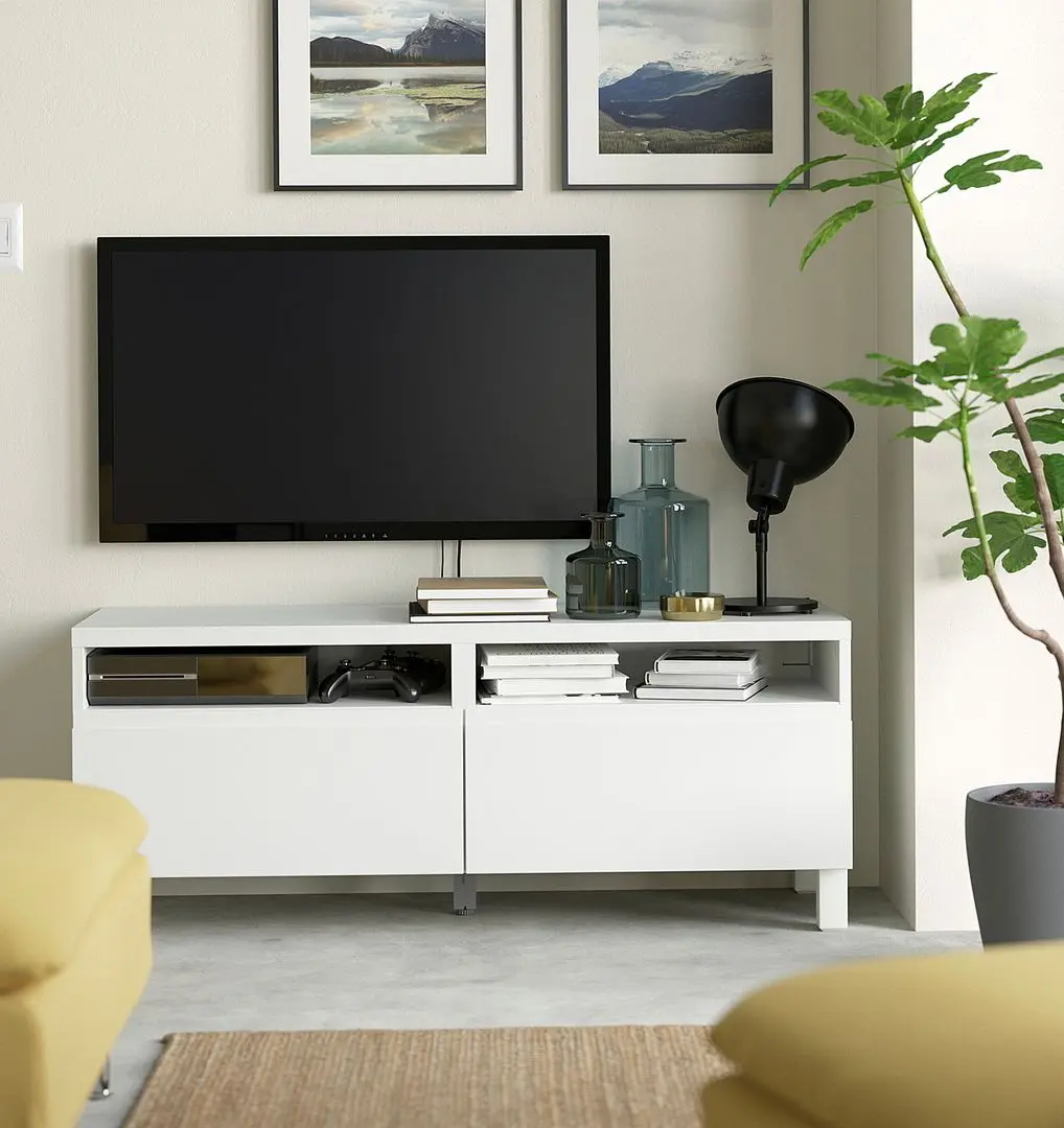 Tumba pentru TV Ikea Besta/Vasterviken/Stubbarp sina sertar cu inchidere lina 120x42x48 (Alb)