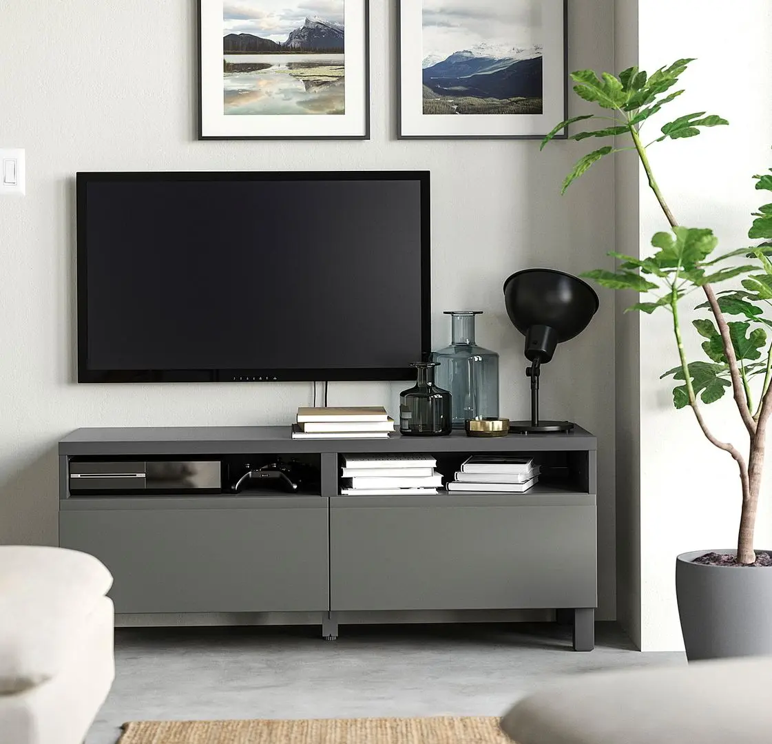 Tumba pentru TV Ikea Besta/Vasterviken/Stubbarp sina sertar cu inchidere lina 120x42x48 (Gri inchis)