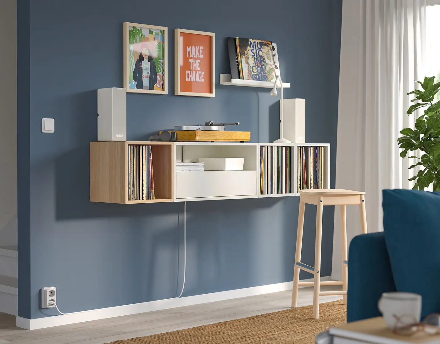 Tumba pentru TV Ikea Eket 175x35x35 (Alb/Stejar Vopsit Alb)