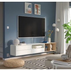 Tumba pentru TV Ikea Eket sticla transparenta 210x35x35 (Alb/Stejar Vopsit Alb)