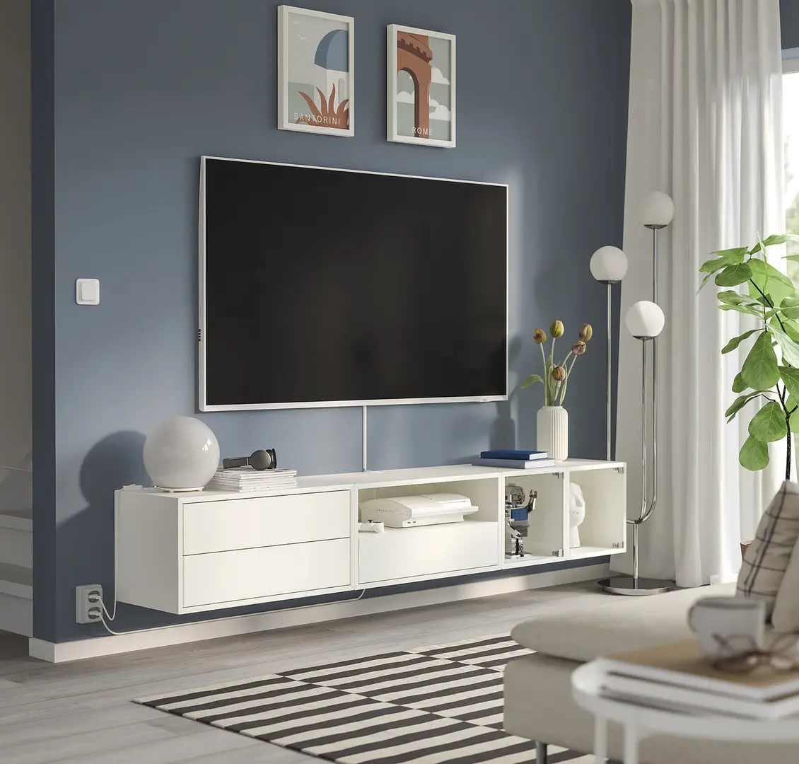 Тумба РТВ Ikea Eket прозрачное стекло 210x35x35 (Белый)