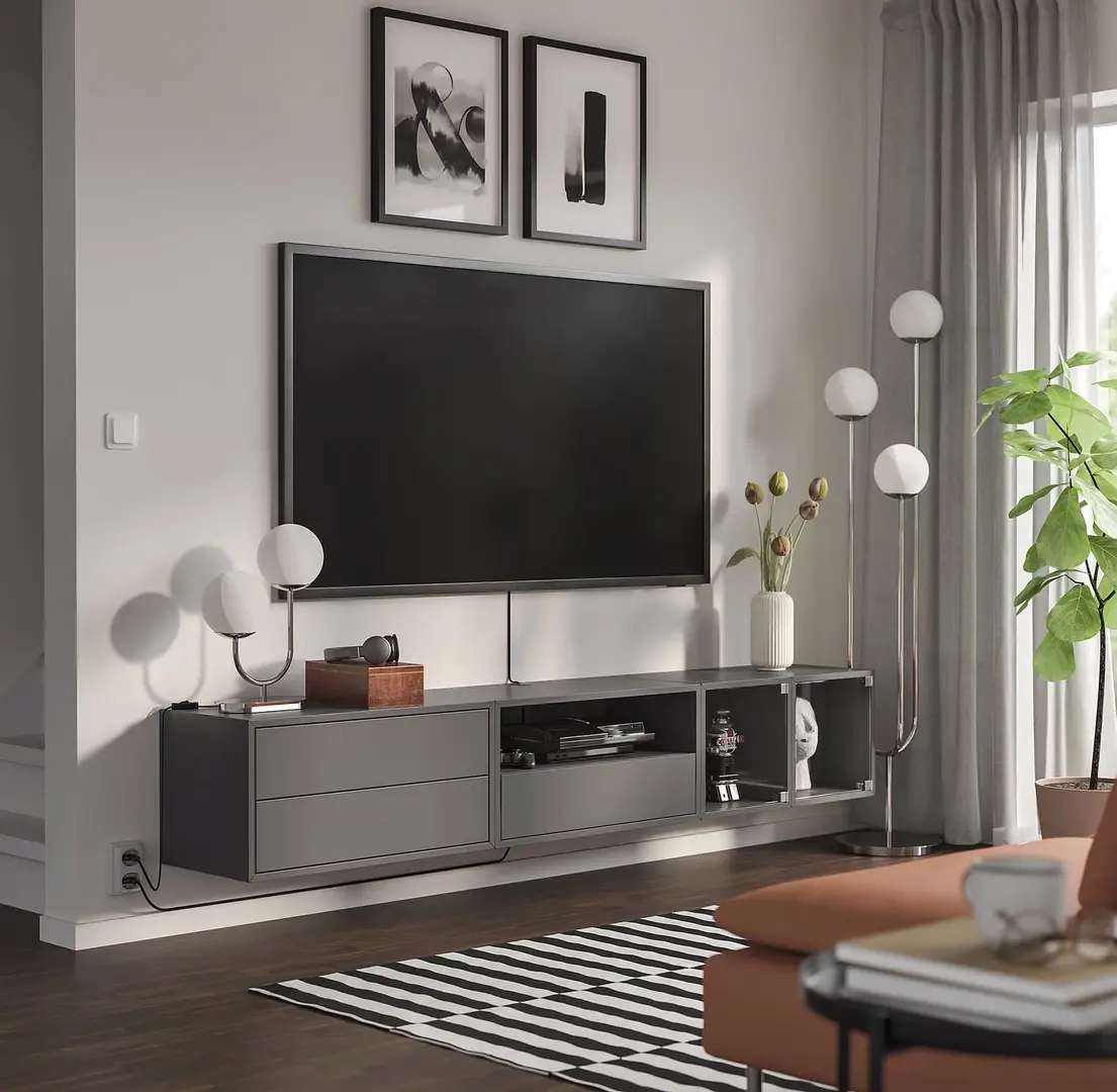 Tumba pentru TV Ikea Eket sticla transparenta 210x35x35 (Gri Inchis)