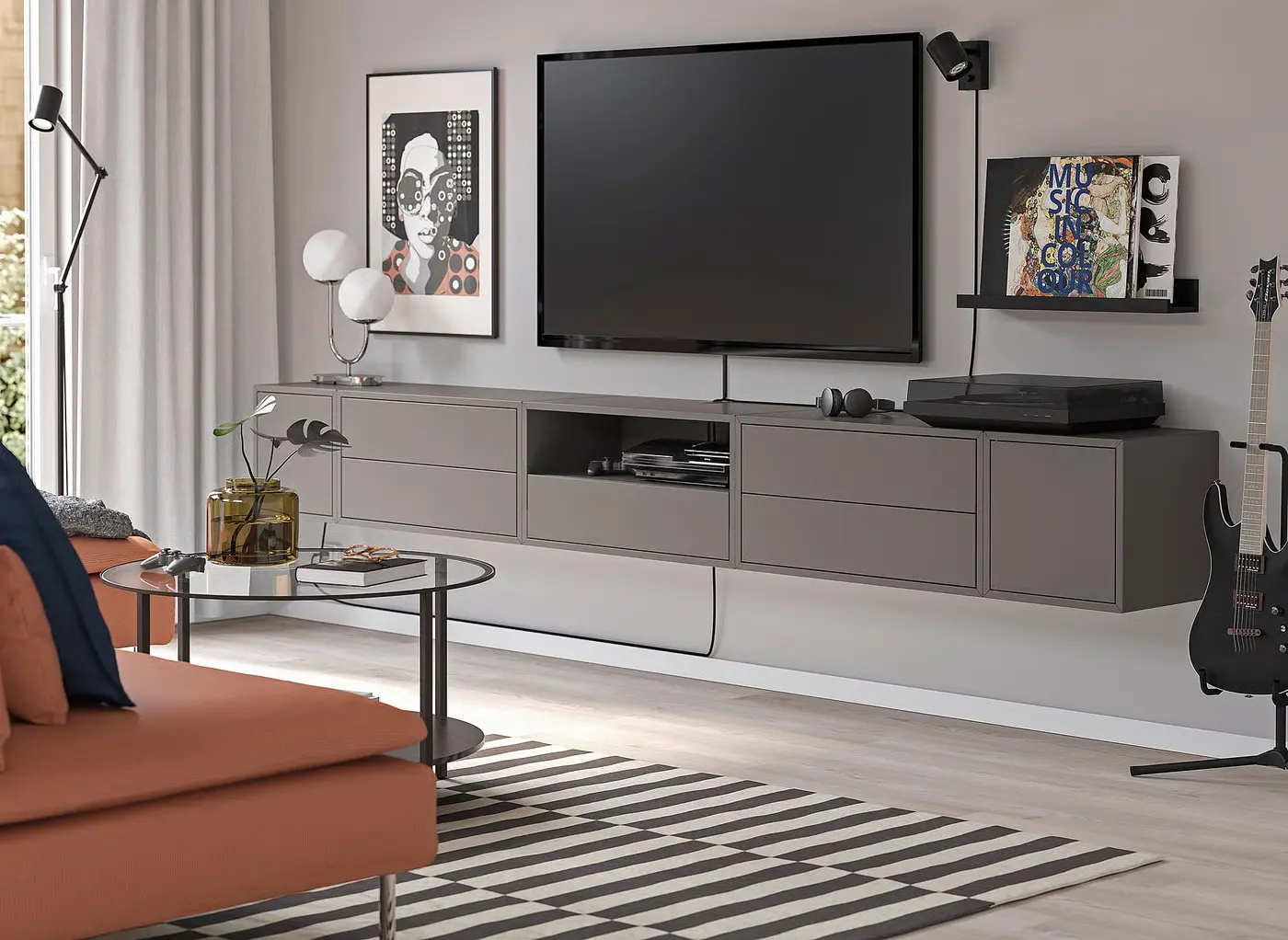 Tumba pentru TV Ikea Eket cu usi 280x35x35 (Gri Inchis)
