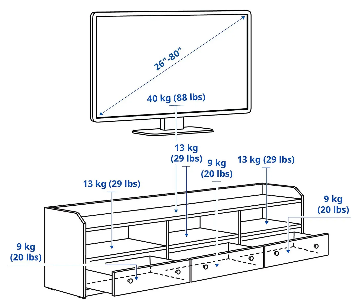 Тумба РТВ Ikea Hauga 206x46x54 (Белый) - 5