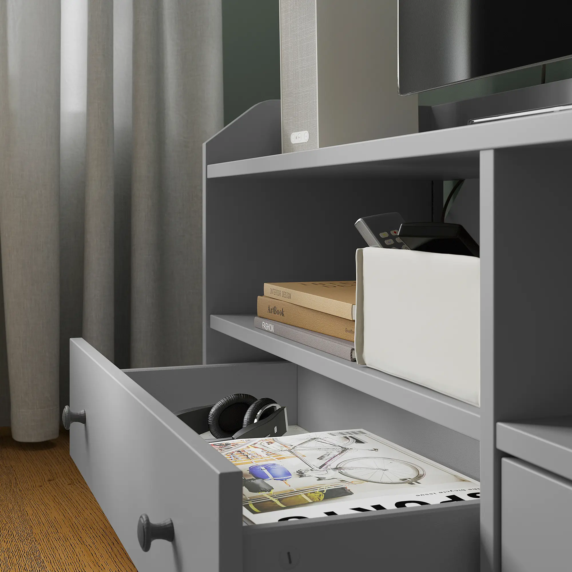 Тумба РТВ Ikea Hauga 206x46x54 (Серый)