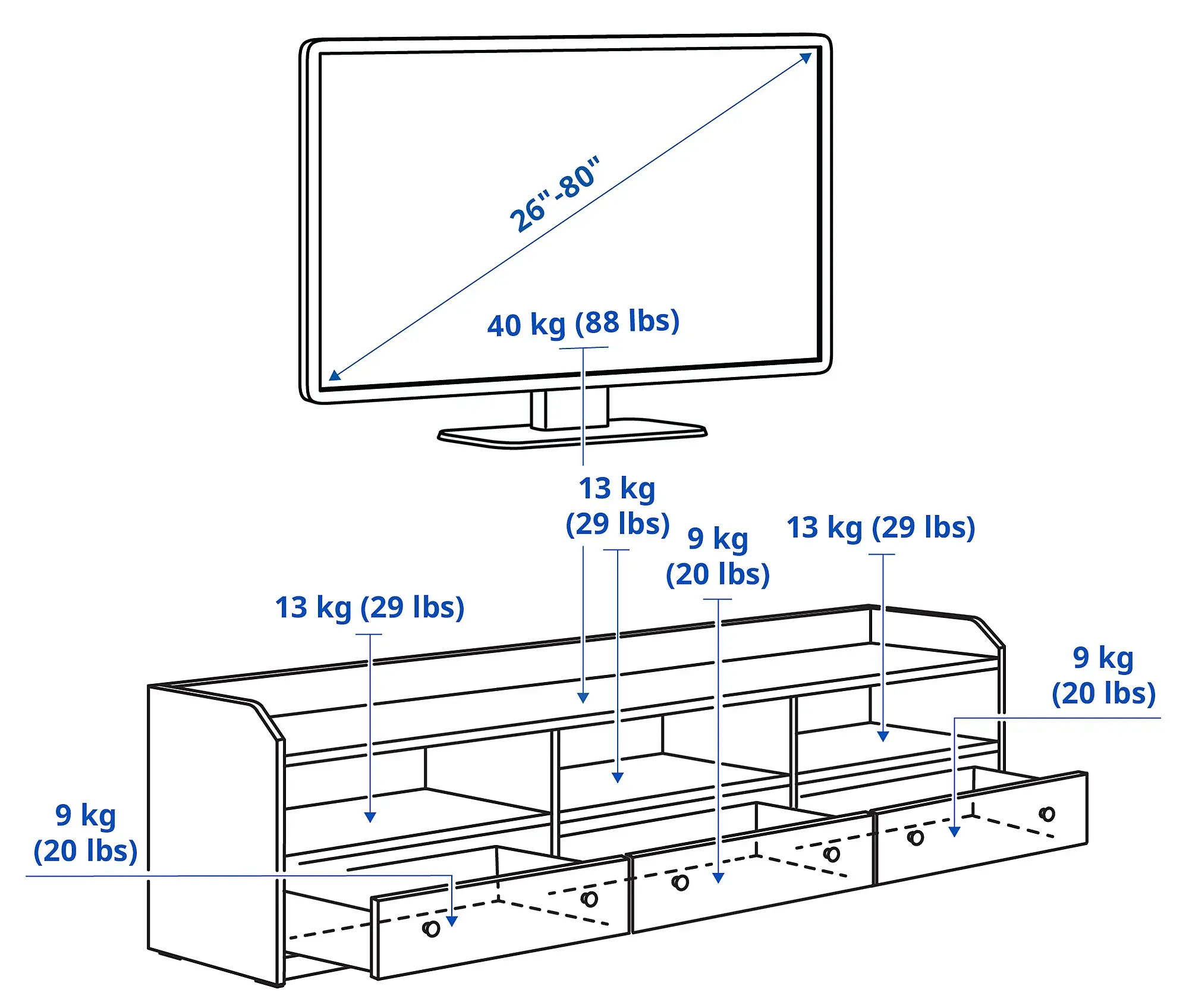 Тумба РТВ Ikea Hauga 206x46x54 (Серый)