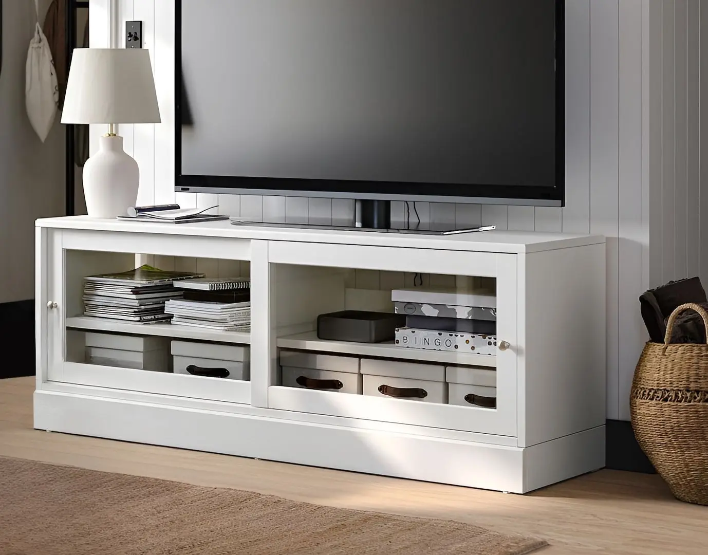 Tumba pentru TV Ikea Havsta usi sticla 160x47x62 (Alb)