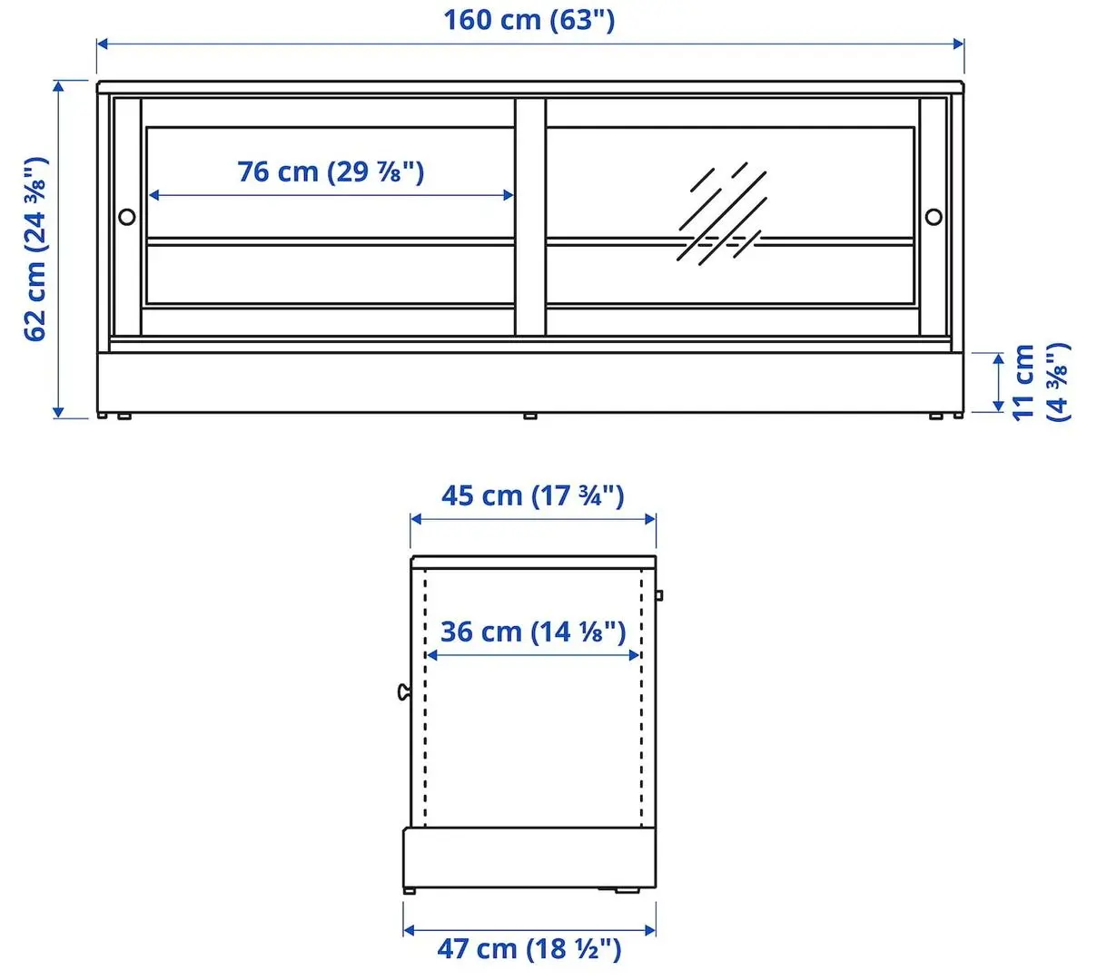 Тумба РТВ Ikea Havsta стеклянные дверцы 160x47x62 (Серо-Бежевый)
