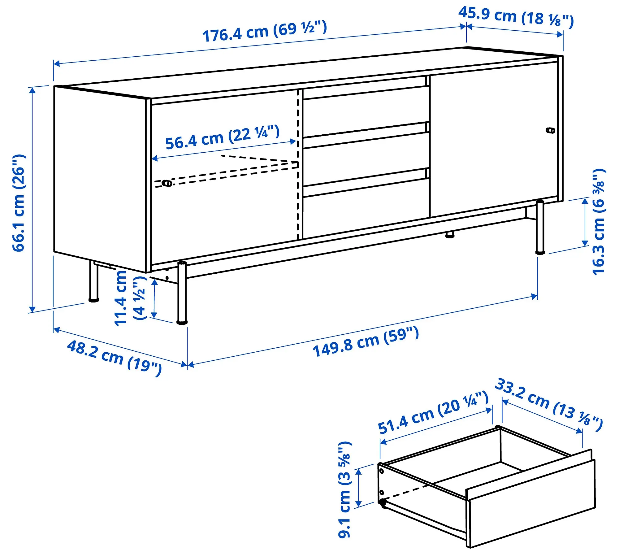 Tumba pentru TV Ikea Radmanso 176x48x66 (Nuc maro)