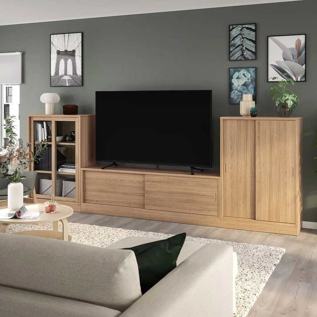 Tumba pentru TV Ikea Tonstad usi glisante/frunir/sticla transparenta 342х37х120 (Stejar)