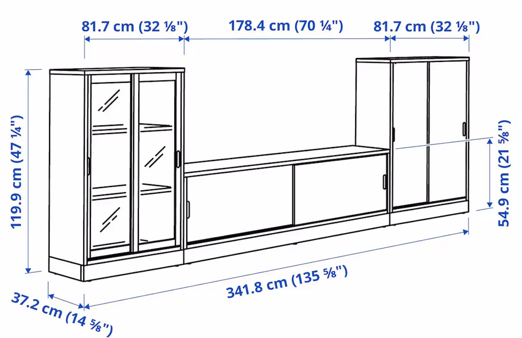 Tumba pentru TV Ikea Tonstad usi glisante/frunir/sticla transparenta 342х37х120 (Stejar Maro)