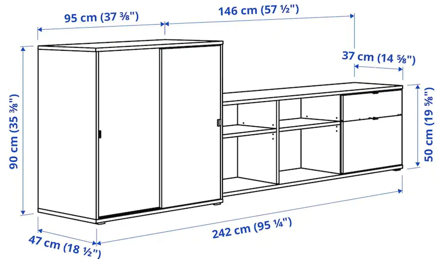 Tumba pentru TV Ikea Vihals 242x37x90 (Alb)