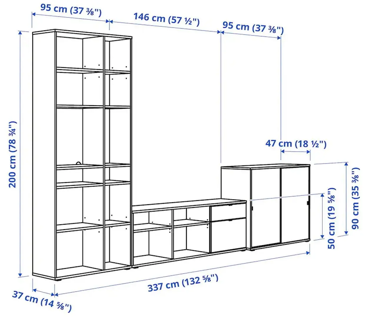 Tumba pentru TV Ikea Vihals 337x47x200 (Alb)