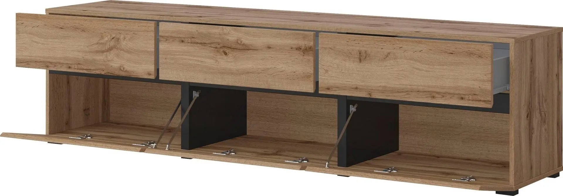 Tumba pentru TV Helvetia Cross 3D3S (Wotan Oak/Black)