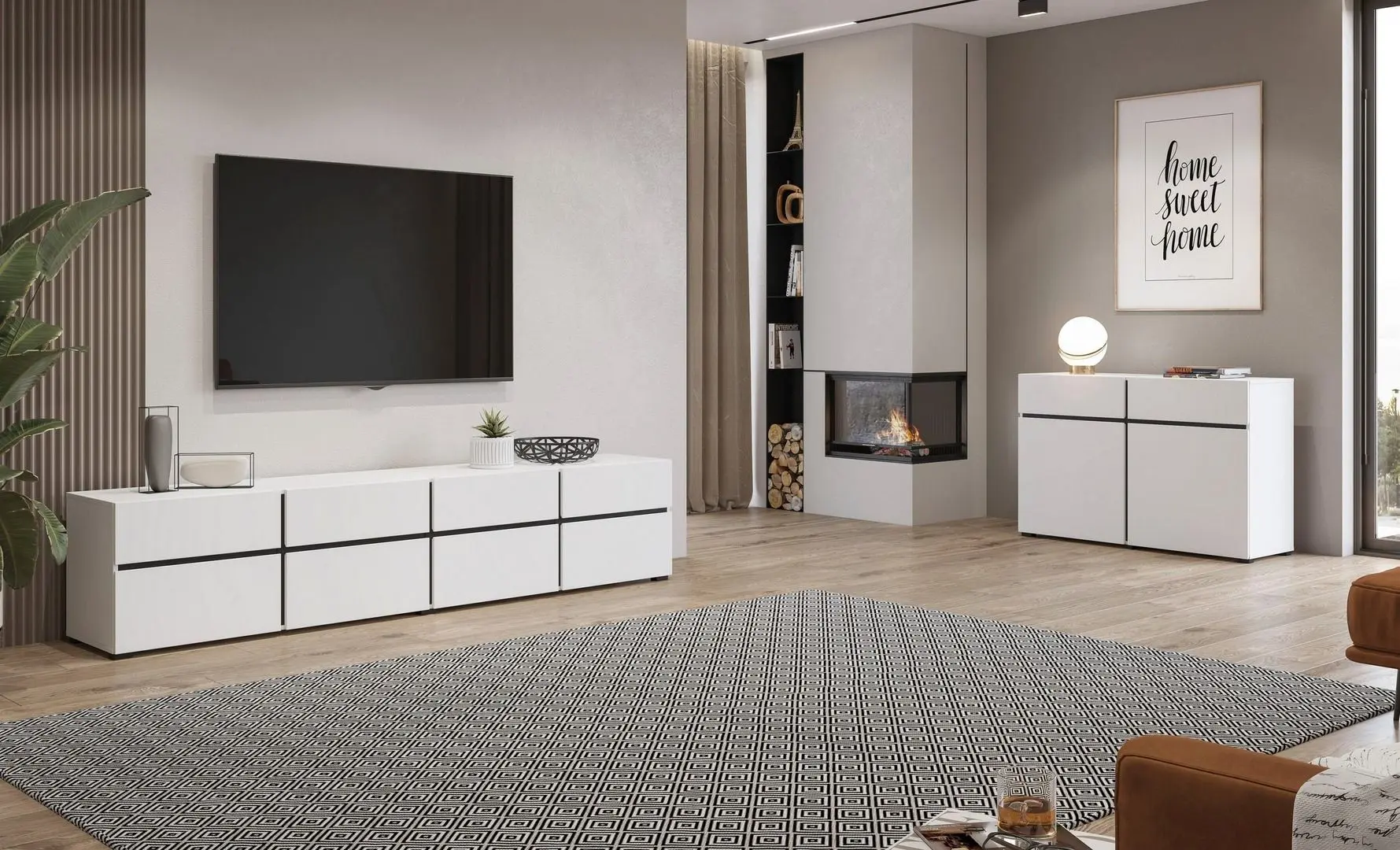 Tumba pentru TV Helvetia Cross 4D4S (White/Black)