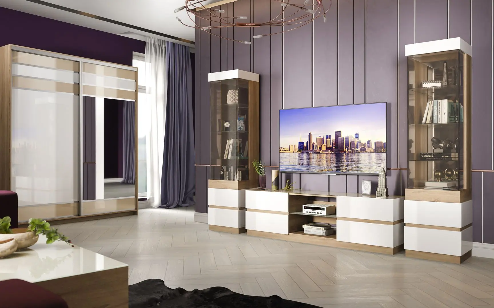 Tumba pentru TV КМК 0651.20 Hilton (Sonoma Oak/White Gloss) - 2