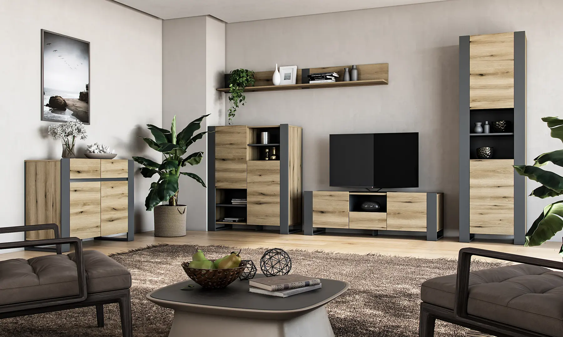 Тумба РТВ Magnusplus Combo CO4 140x46.2x42.1 (Graphite/Evoke Coast Oak)