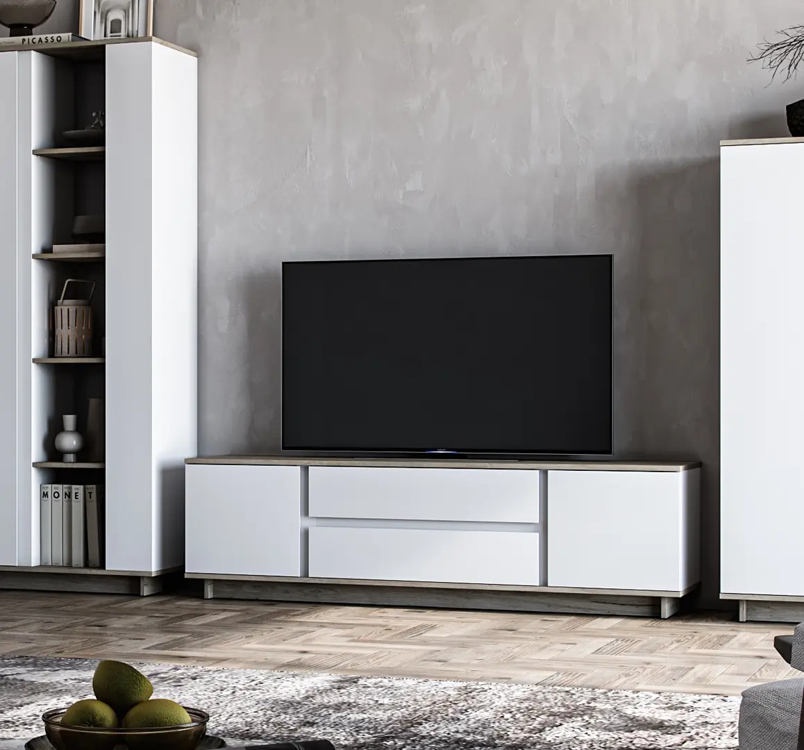 Tumba pentru TV Magnusplus Concept 2D2S (Grey Craft Oak/Nimphea Alba)