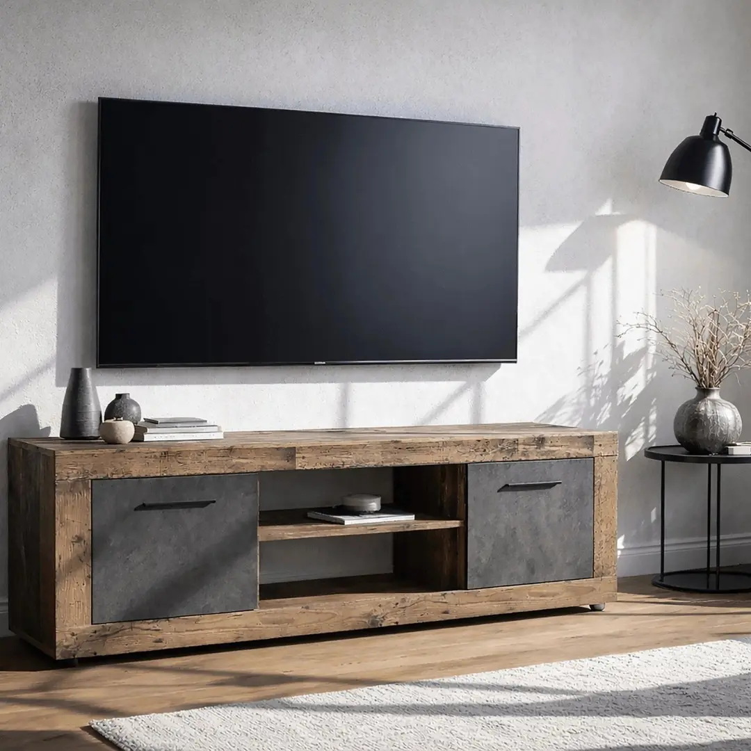Tumba pentru TV Mebel Elite Blago 140cm (Dark Oak/Graphite)