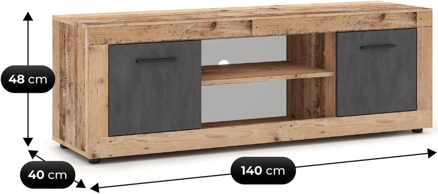 Тумба РТВ Mebel Elite Blago 140cm (Untreated Oak/Graphite) - 5