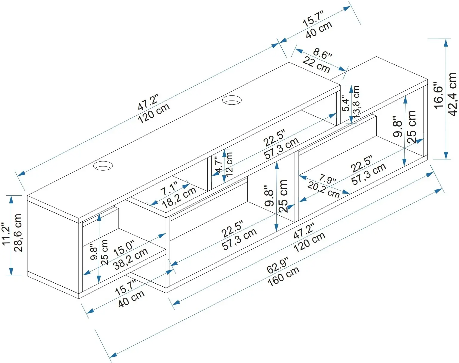 Tumba pentru TV Mirage Meble Atlantis 160x42x22 (Light Walnut/Anthracite)