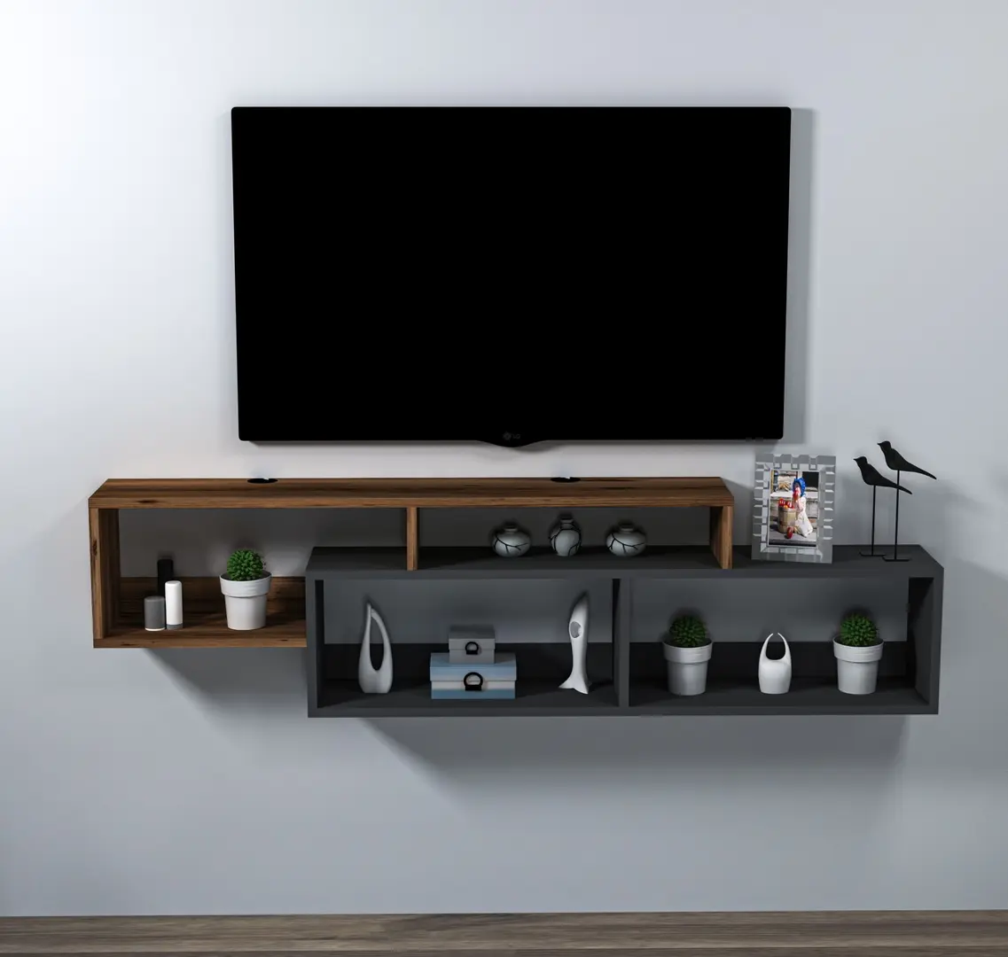 Tumba pentru TV Mirage Meble Atlantis 160x42x22 (Light Walnut/Anthracite)