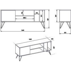 Tumba pentru TV Mirage Meble Mistico 140 (White/Walnut/Black) Thumb