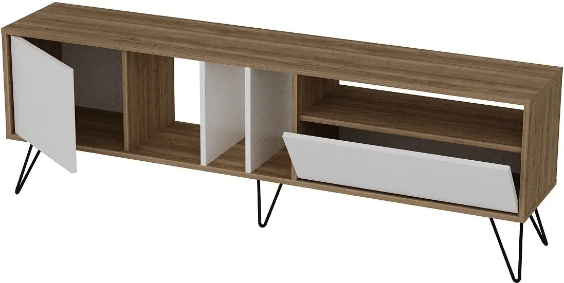 Tumba pentru TV Mirage Meble Mistico 180 (White/Walnut/Black)