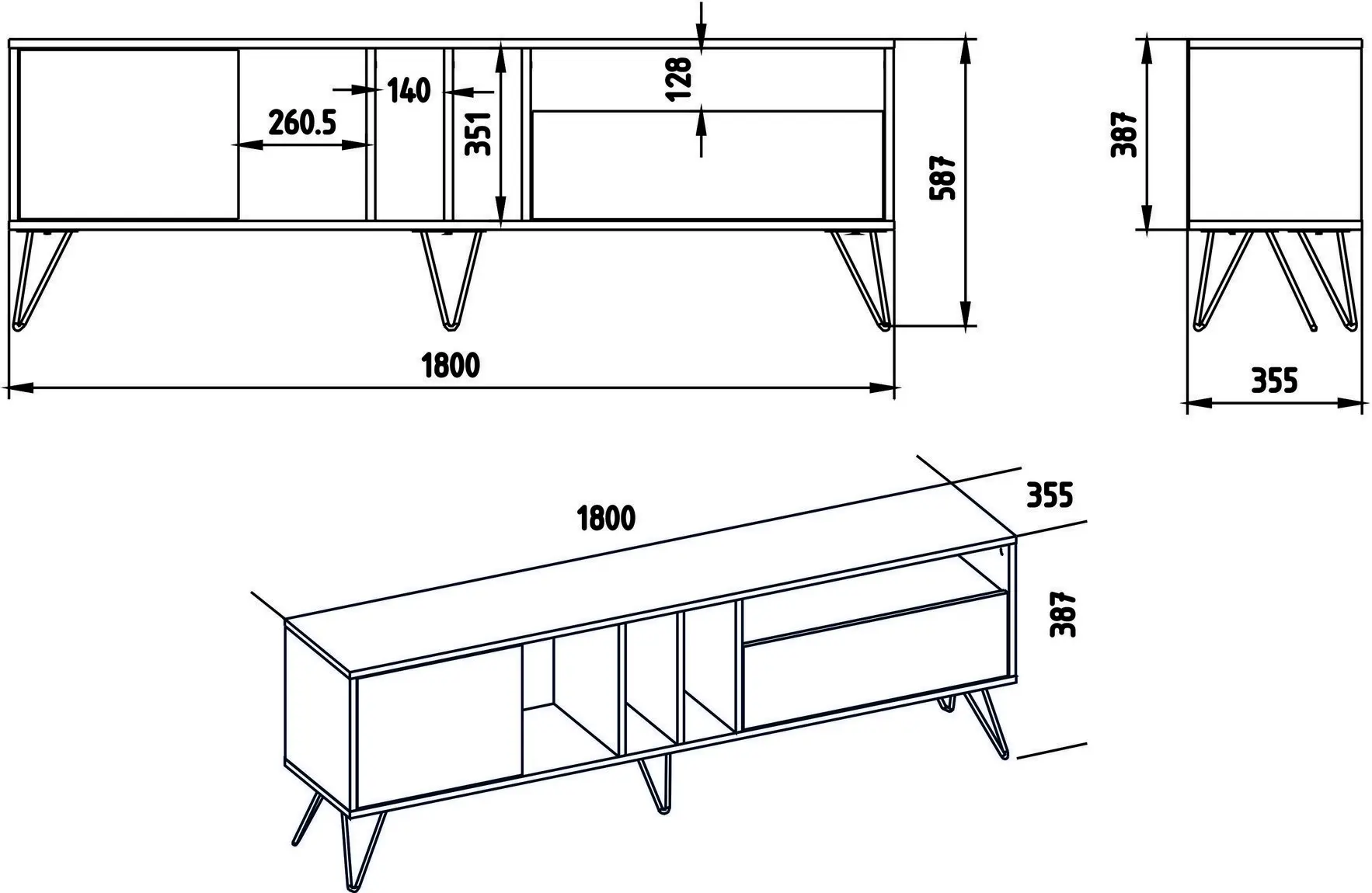 Tumba pentru TV Mirage Meble Mistico 180 (White/Walnut/Black)