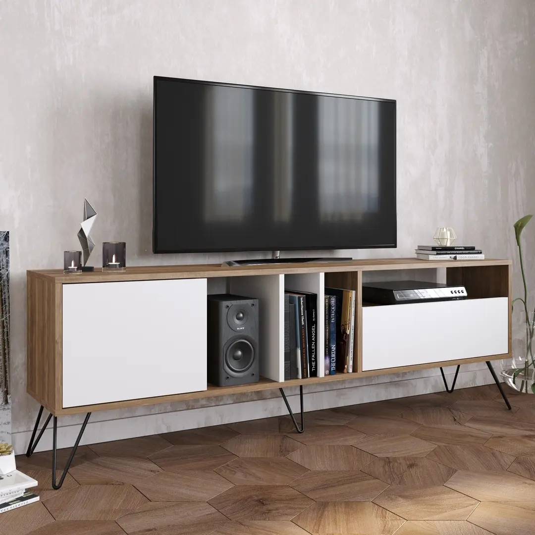 Tumba pentru TV Mirage Meble Mistico 180 (White/Walnut/Black)