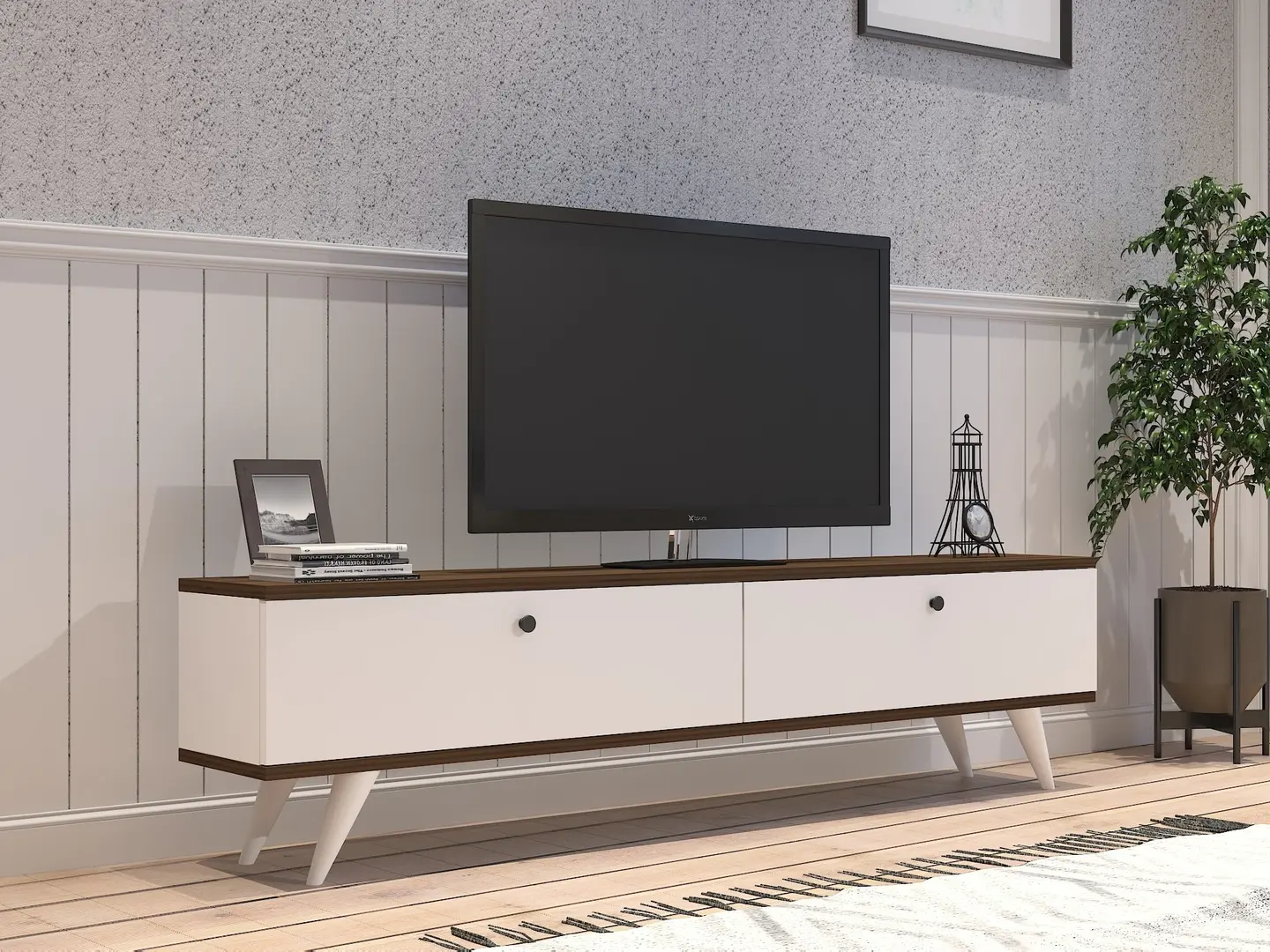 Tumba pentru TV Mirage Meble Paris (White/Walnut)