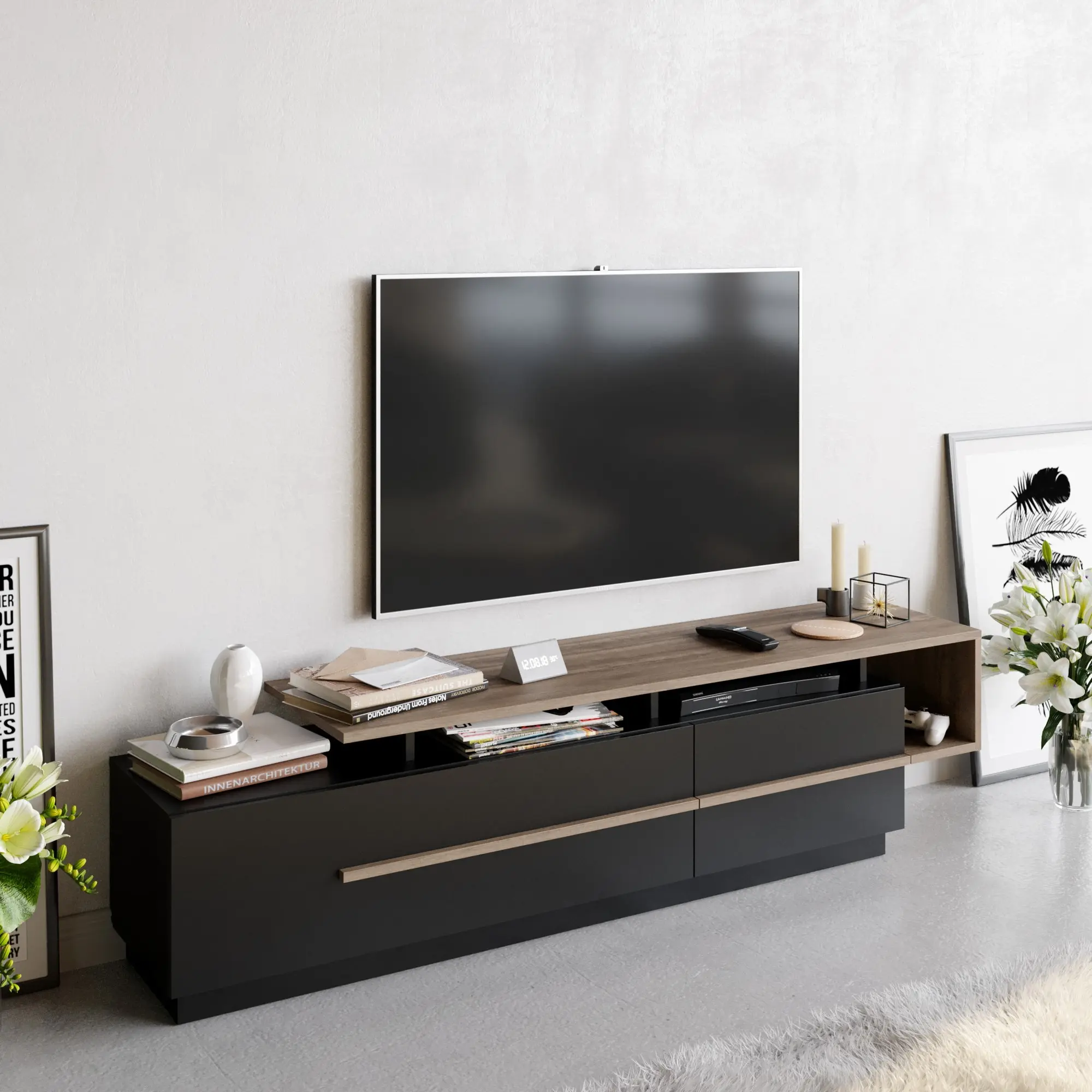 Тумба РТВ Mirage Meble Pia (Black/Walnut)