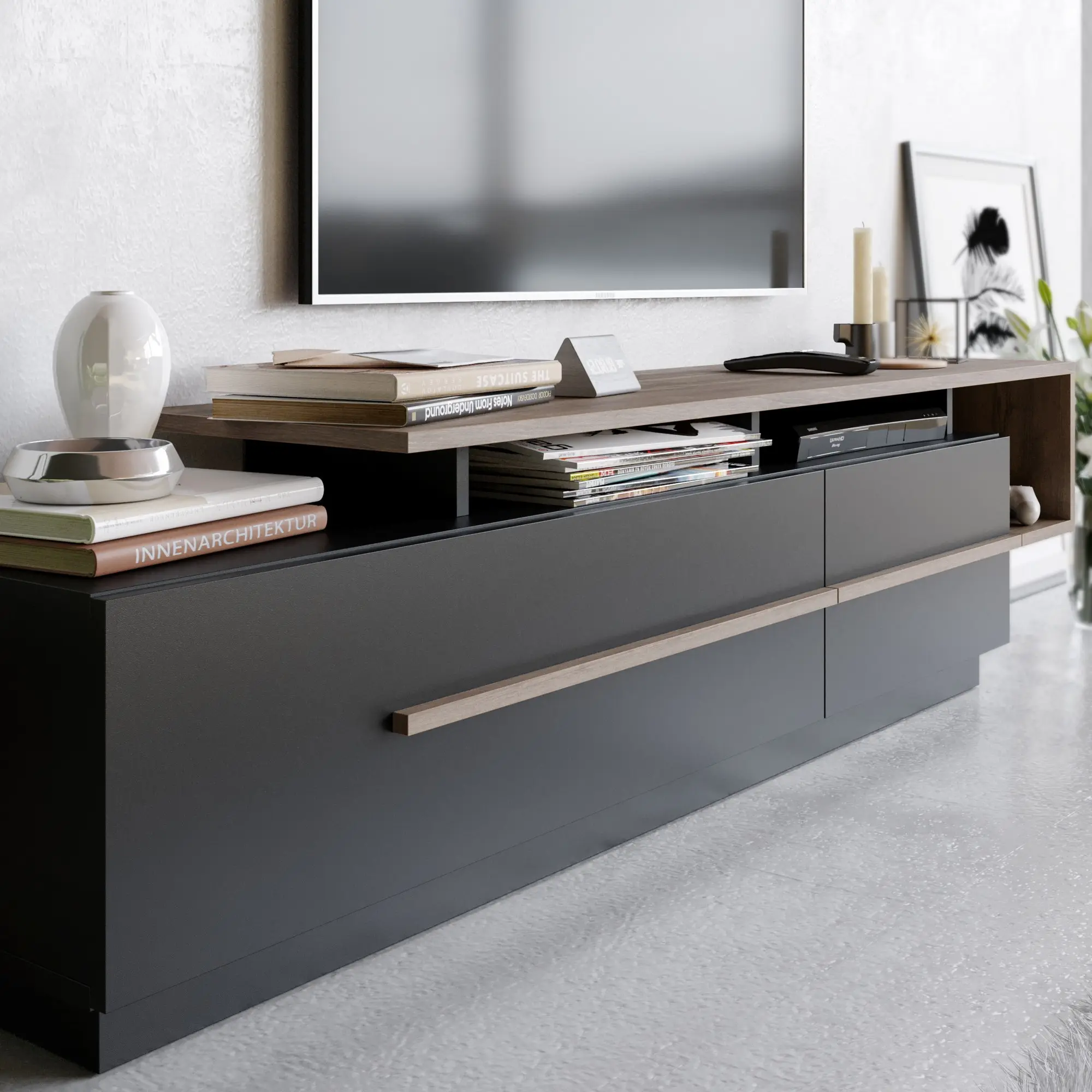 Тумба РТВ Mirage Meble Pia (Black/Walnut)