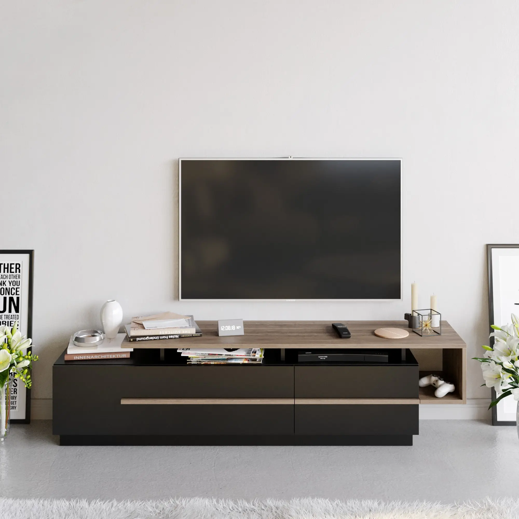 Тумба РТВ Mirage Meble Pia (Black/Walnut)