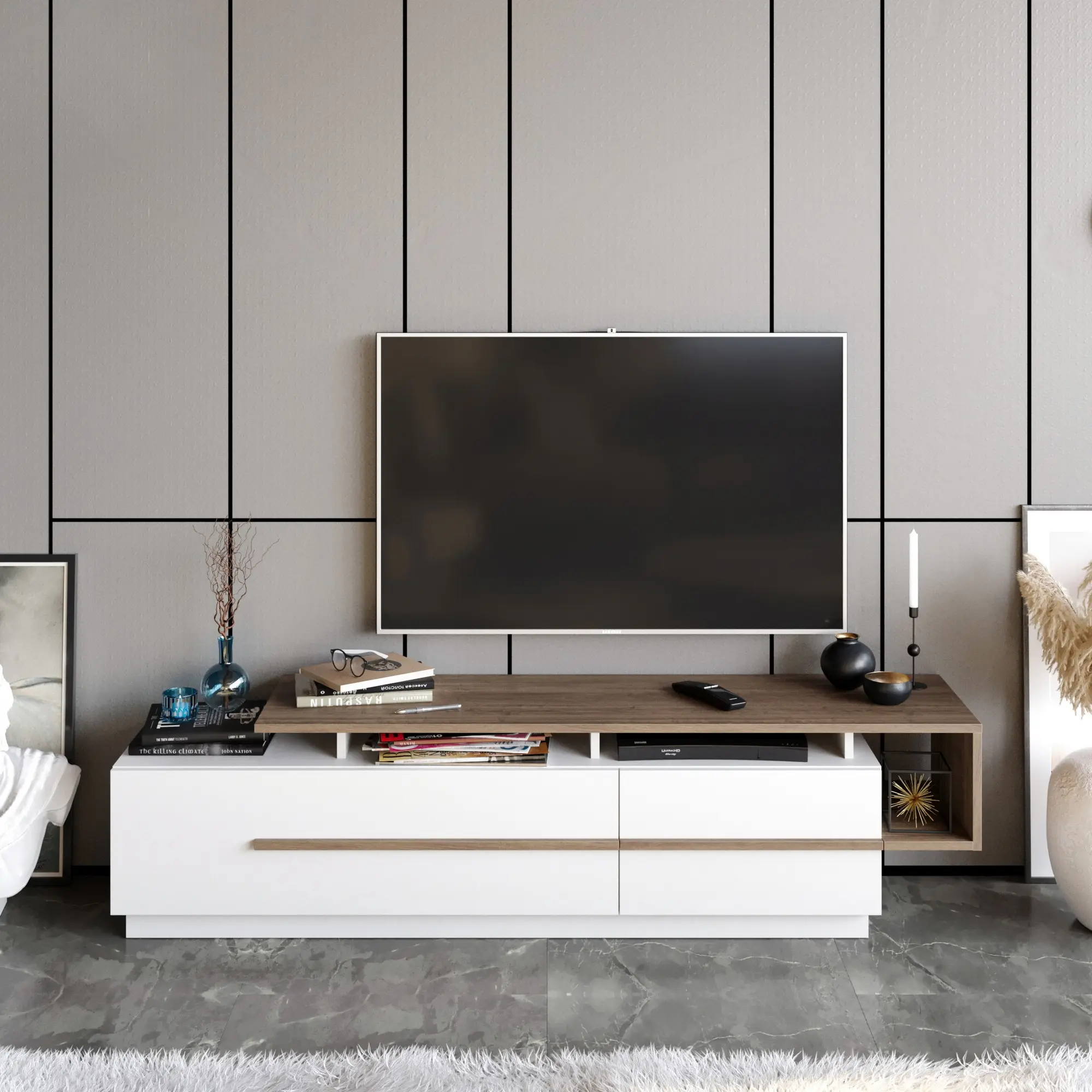 Tumba pentru TV Mirage Meble Pia (Walnut/White)