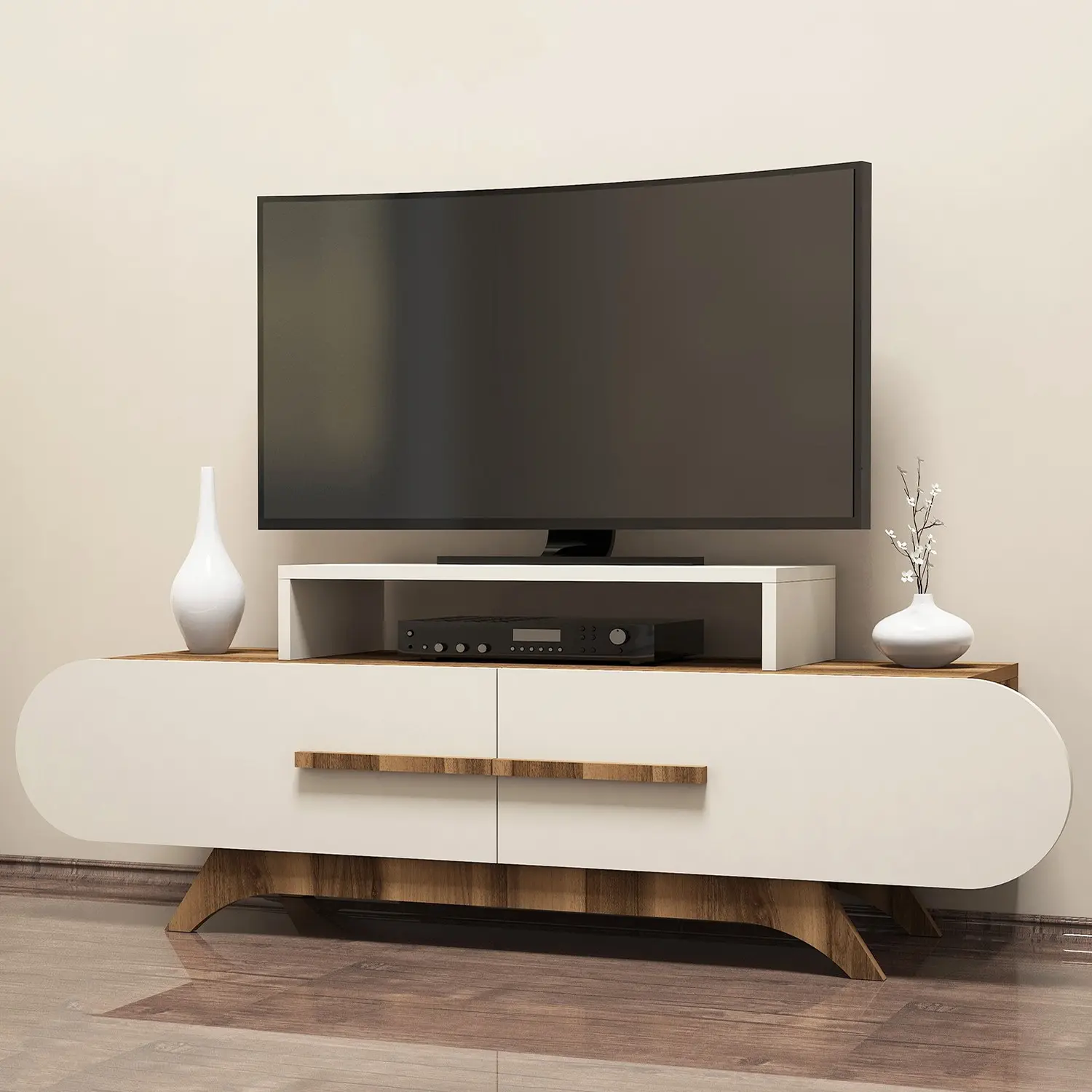 Tumba pentru TV Mirage Meble Rose (Cream/Walnut)