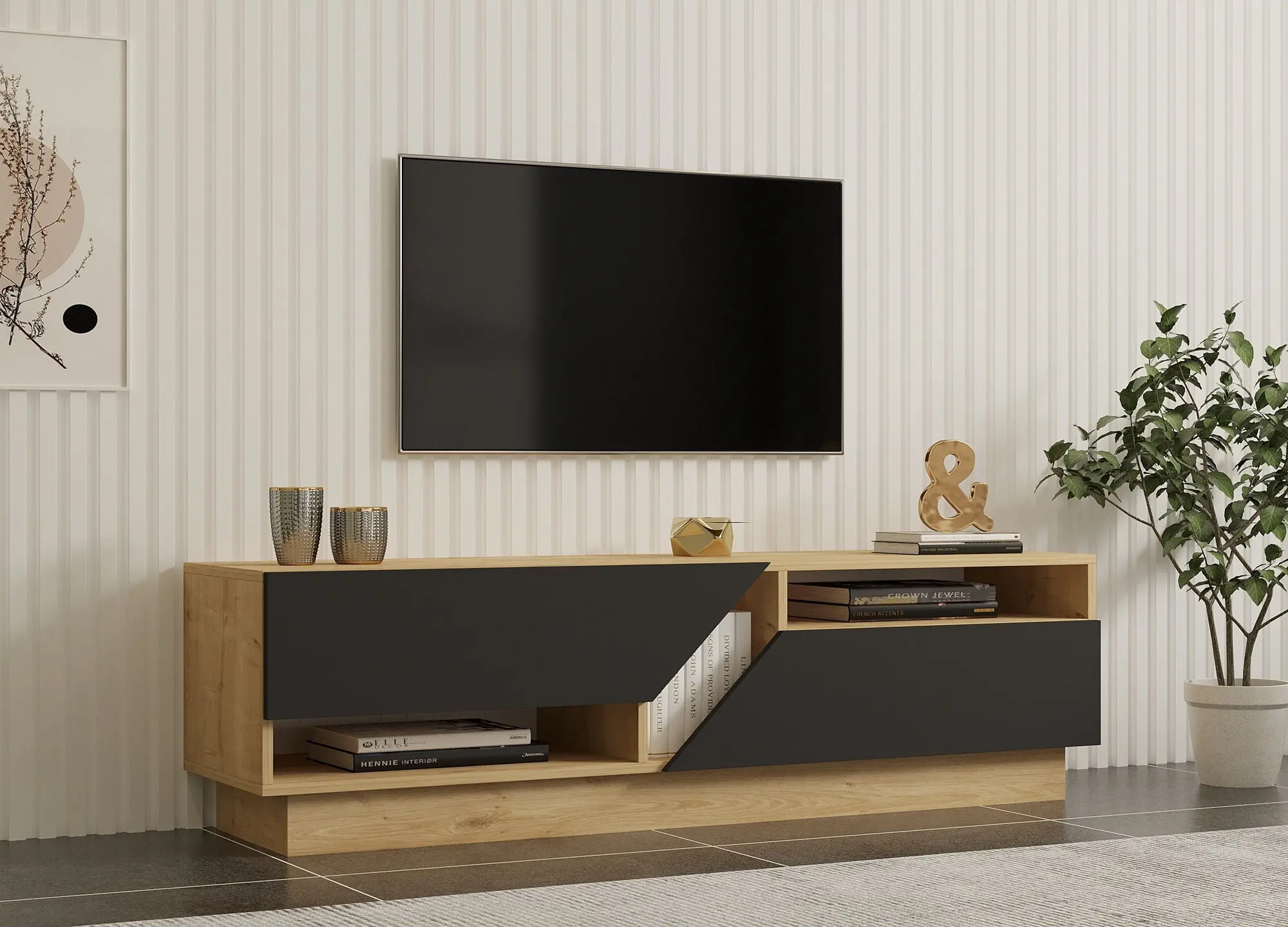 Tumba pentru TV Mirage Meble Yaprak (Anthracite/Sapphire Oak)