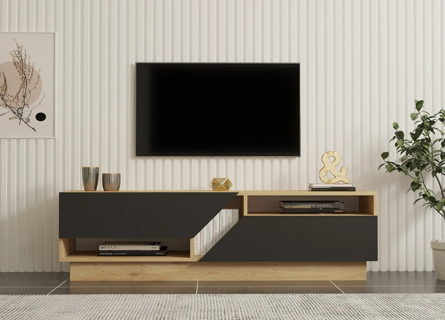 Tumba pentru TV Mirage Meble Yaprak (Anthracite/Sapphire Oak)
