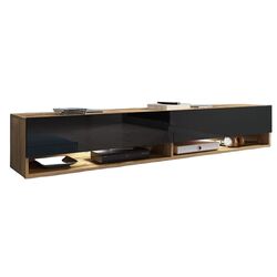 Tumba pentru TV Mirjan24 Adenik/Cabinet A cu iluminare LED 180 (Black Gloss/Wotan Oak)