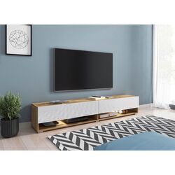 Tumba pentru TV Mirjan24 Adenik/Cabinet A cu iluminare LED 180 (White Gloss/Wotan Oak) Thumb
