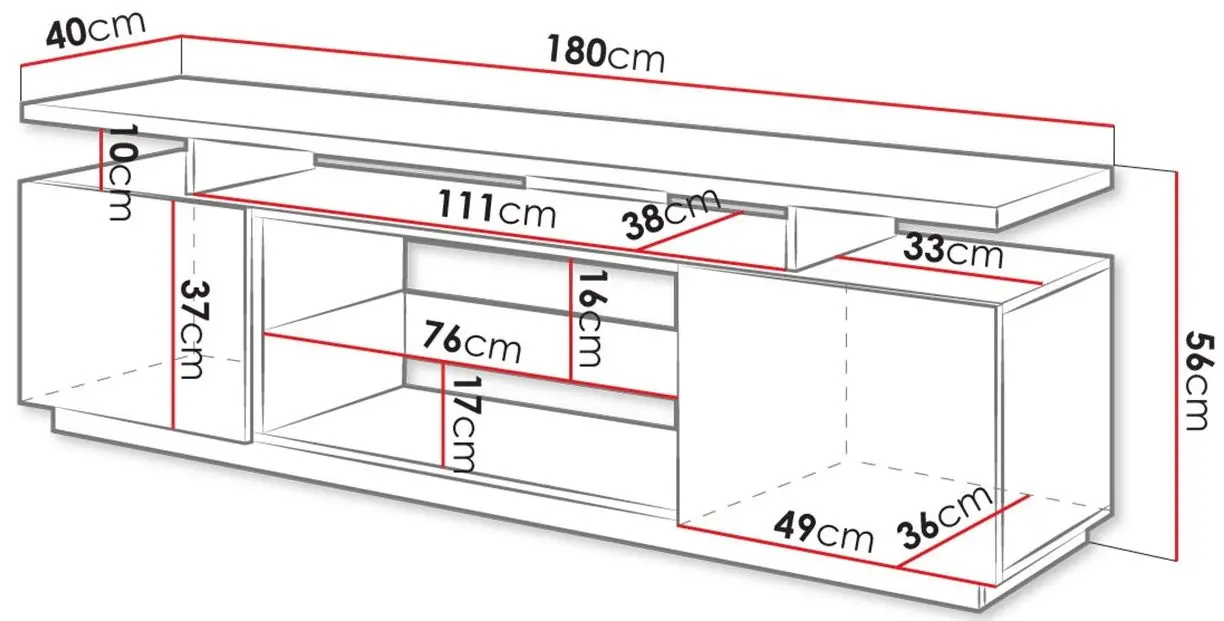 Тумба РТВ Mirjan24 Aniceto/Eva c LED подсветкой (Black/Black Gloss) - 2