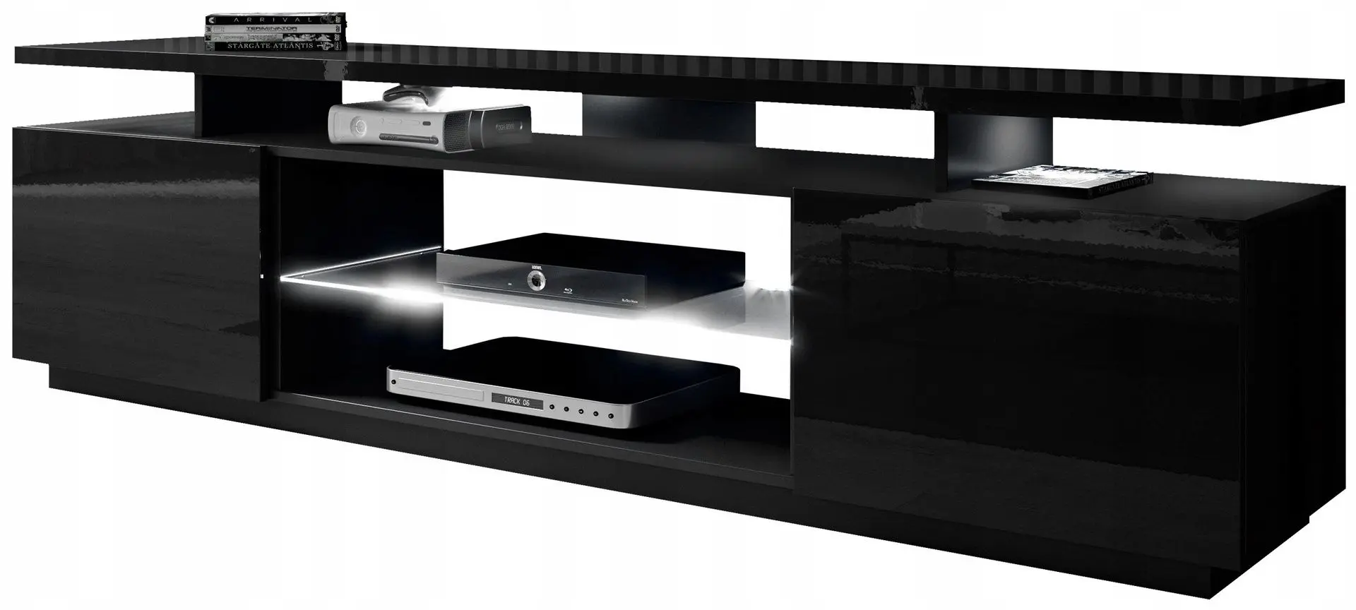 Тумба РТВ Mirjan24 Aniceto/Eva c LED подсветкой (Black/Black Gloss) - 3