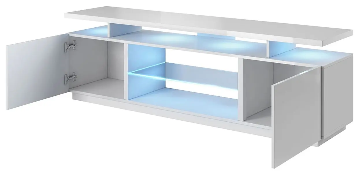 Tumba pentru TV Mirjan24 Aniceto/Eva LED (White/White Gloss) - 5