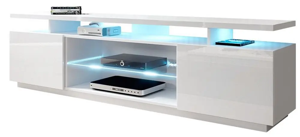 Tumba pentru TV Mirjan24 Aniceto/Eva LED (White/White Gloss)