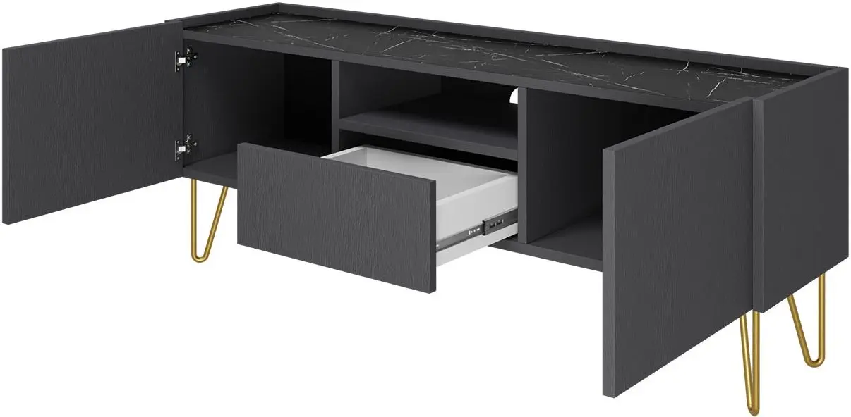 Тумба РТВ Mirjan24 Animere ARTV144/Narine 144 (Black Graphite/Black Royal Marble) - 2