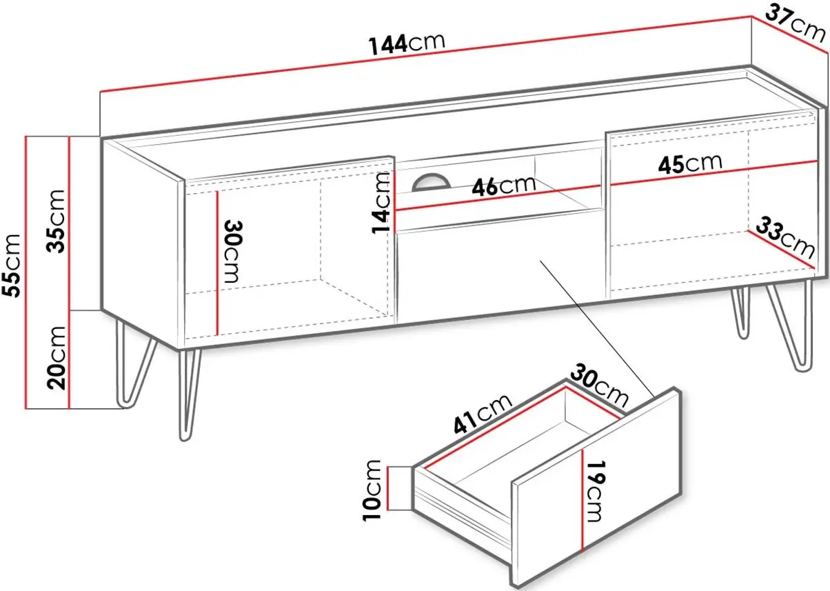 Тумба РТВ Mirjan24 Animere ARTV144/Narine 144 (Black Graphite/Black Royal Marble) - 5