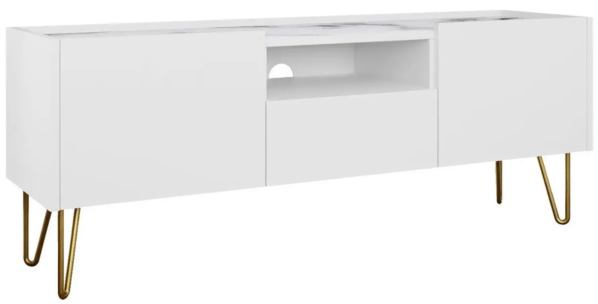 Tumba pentru TV Mirjan24 Animere ARTV144/Narine 144 (White/White Marble) - 4