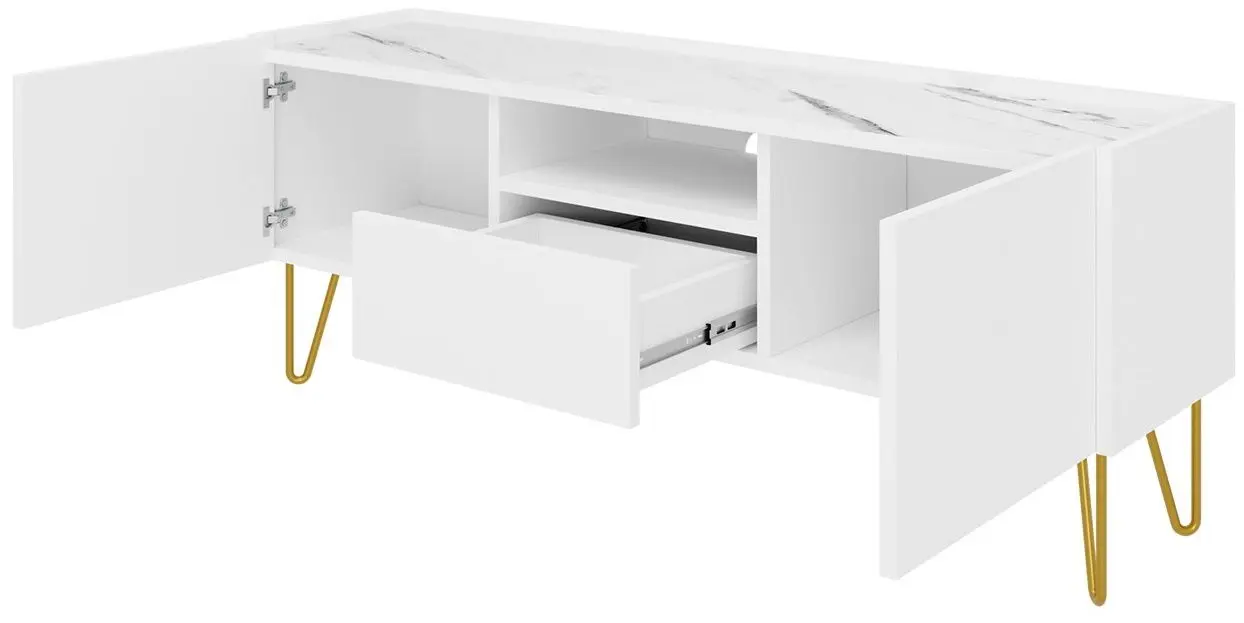 Tumba pentru TV Mirjan24 Animere ARTV144/Narine 144 (White/White Marble) - 3